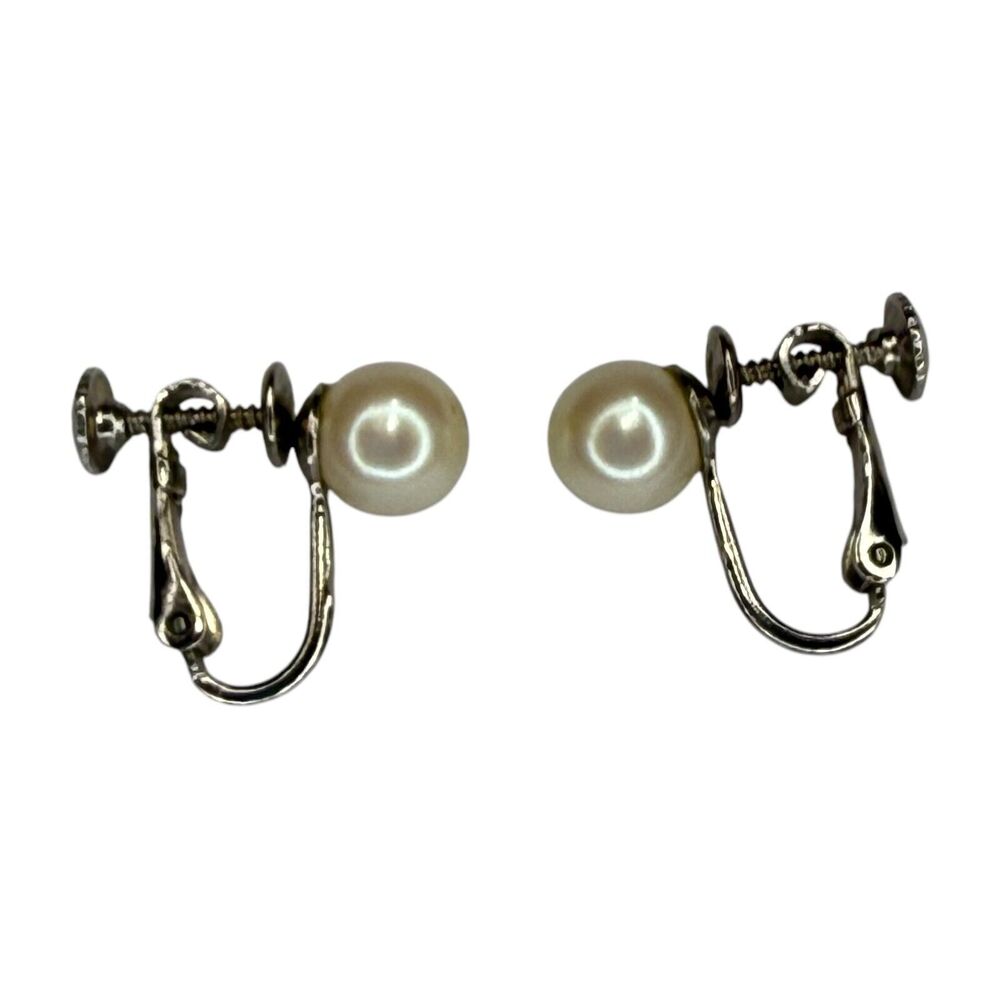 Vintage Gold-Tone Cream Faux Pearl Screw-Back Earrings Women's Fashion Jewelry - Picture 3 of 6